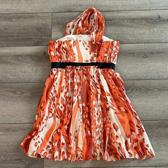 CYNTHIA STEFFE Paloma Orange White 100% Silk One Shoulder dress 6 - Picture 4 of 6